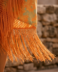 Boho Φλοράλ Wrap Φούστα με Κρόσσια - Πορτοκαλί