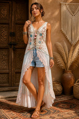 Boho Statement Γιλέκο Tie Dye με Κεντήματα & Χάντρες