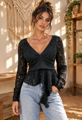 Boho Δαντελένια Μπλούζα με Peplum & Ενίσχυση