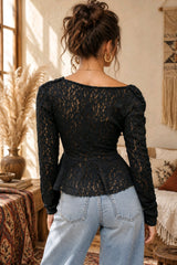 Boho Δαντελένια Μπλούζα με Peplum & Ενίσχυση