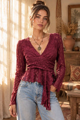 Boho Δαντελένια Μπλούζα με Peplum & Ενίσχυση