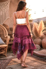 Boho Patchwork Φούστα Ασύμμετρη με Δαντελένιες Λεπτομέρειες