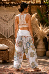 Boho Παντελόνα 100% Βισκόζη με Mandala Print & Ελαστική Μέση
