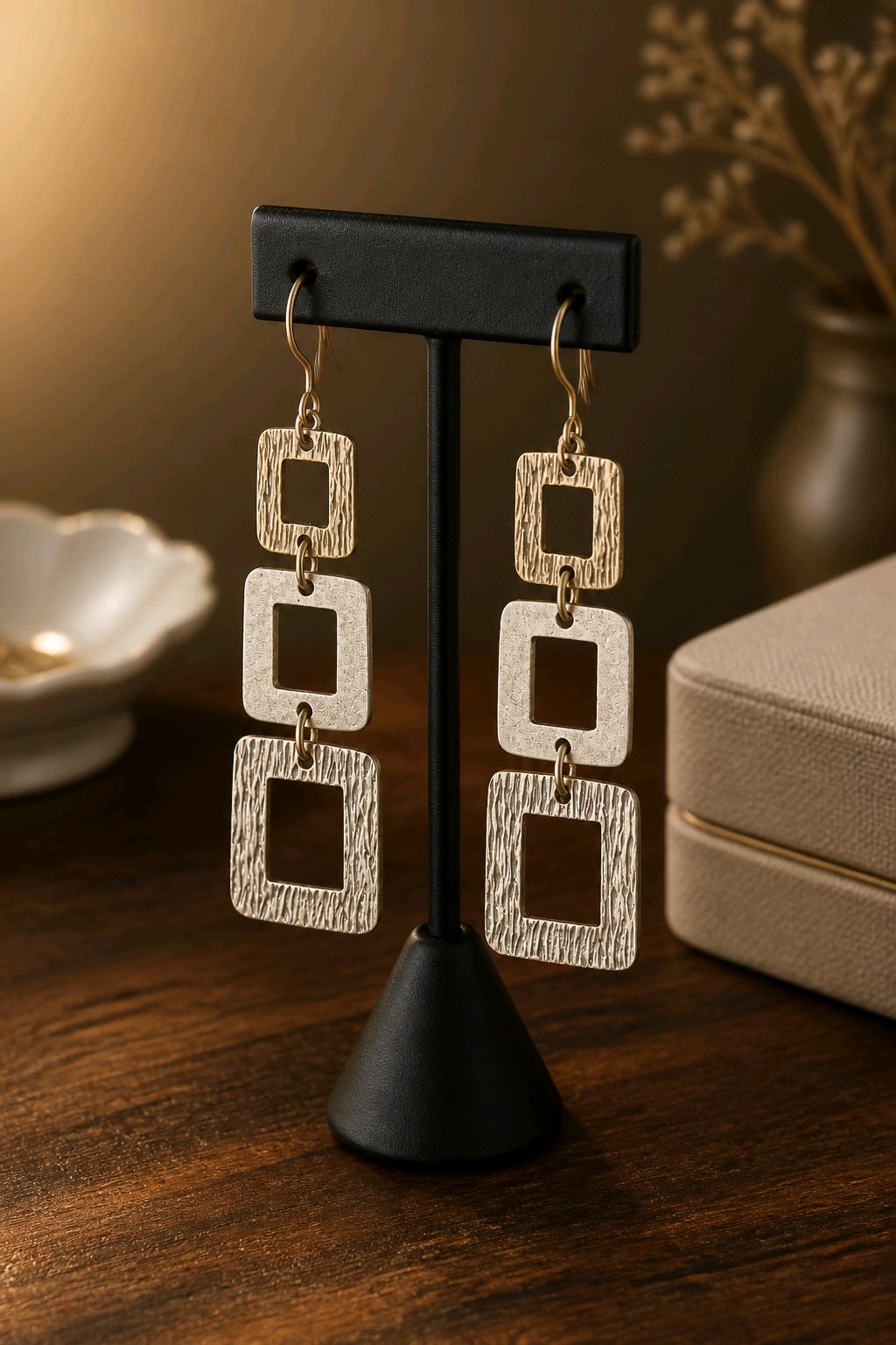 Geo Texture Silver Earrings
