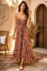 Boho Maxi Φόρεμα Βισκόζης με Paisley Σχέδιο