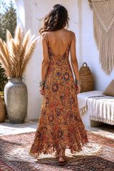 Boho Maxi Φόρεμα Βισκόζης με Paisley Σχέδιο