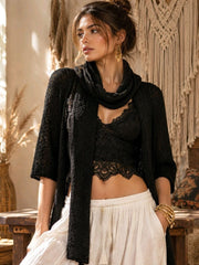 Boho Πλεκτή Ζακέτα με Ενσωματωμένο Wrap Scarf
