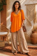Oversized Boho V-Neck Μπλούζα Soft Touch