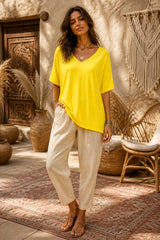 Oversized Boho V-Neck Μπλούζα Soft Touch