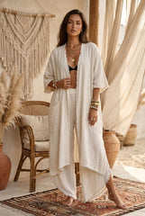 Μακρύ Boho Κιμονό με Raw Τελείωμα
