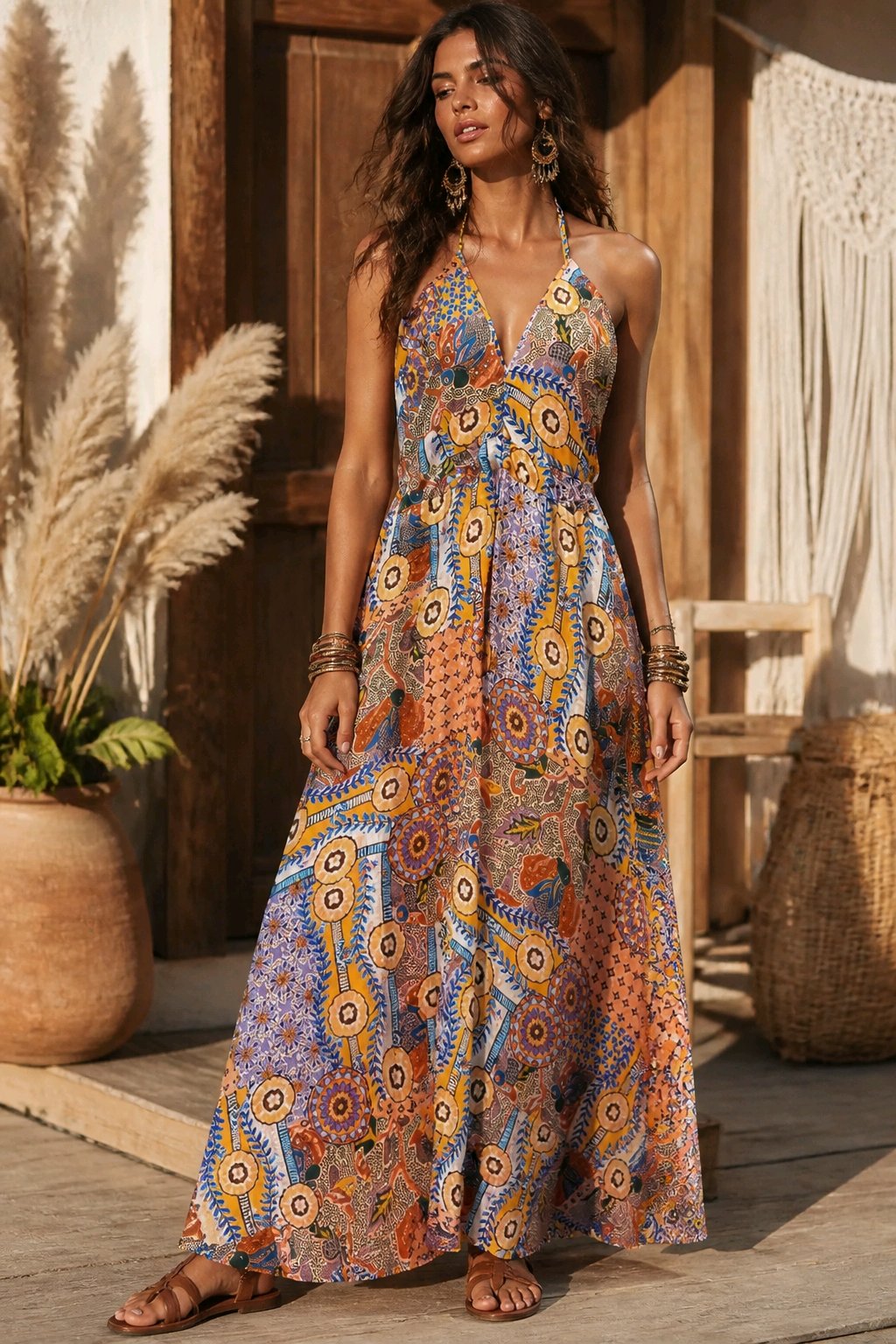 Ασύμμετρο Maxi Φόρεμα από 100% Βισκόζη με Open Back