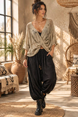 Boho Πλεκτή Μπλούζα Wrap Effect με Ντραπέ Εφαρμογή & Distressed Λεπτομέρειες
