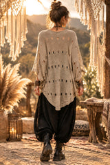Boho Πλεκτή Μπλούζα Wrap Effect με Ντραπέ Εφαρμογή & Distressed Λεπτομέρειες