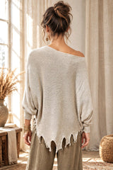 Boho Oversized Μπλούζα με Distressed Τελείωμα & Τσέπη