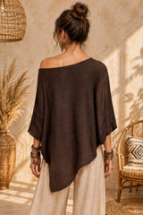 Boho Ασύμμετρη Πλεκτή Μπλούζα με Τσέπη