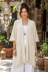 Boho Μακριά Ασύμμετρη Πλεκτή Ζακέτα με Τσέπες
