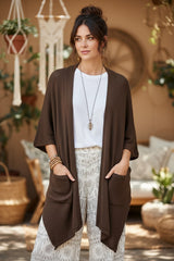 Boho Μακριά Ασύμμετρη Πλεκτή Ζακέτα με Τσέπες