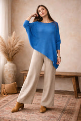 Oversized Μπλούζα Λεπτής Πλέξης με Ασύμμετρο Τελείωμα – Μπλε