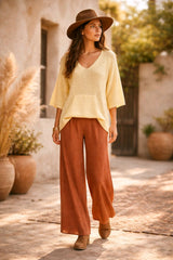 Μπλούζα Λεπτής Πλέξης με Τσέπη - Κίτρινο