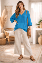 Μπλούζα Λεπτής Πλέξης με Τσέπη - Μπλε