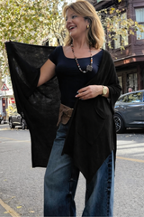 Ασύμμετρη Ζακέτα με Πλαϊνές Τσέπες - Μαύρη