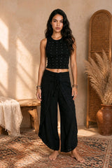 Crop Top με Strass & Rib Υφή