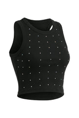 Crop Top με Strass & Rib Υφή
