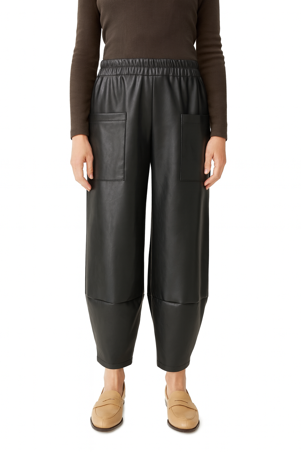 Παντελόνι Δερματίνη – Barrel Γραμμή με Τσέπες Μαύρο