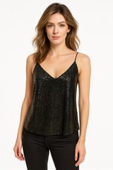 Top με Παγιέτες και Λεπτές Τιράντες Μαύρο