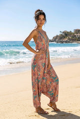 Αέρινη Boho Ολόσωμη Φόρμα Harem με Ανοιχτή Πλάτη & Paisley Print