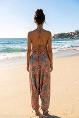 Αέρινη Boho Ολόσωμη Φόρμα Harem με Ανοιχτή Πλάτη & Paisley Print
