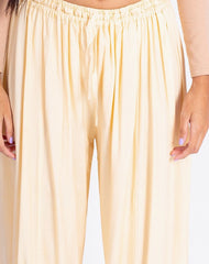 Boho Παντελόνι από Rayon με Λάστιχο & Κουμπιά στον Αστράγαλο - Butter Beige