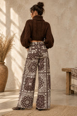 Boho Wide Leg Τζιν Παντελόνι με Bandana Print