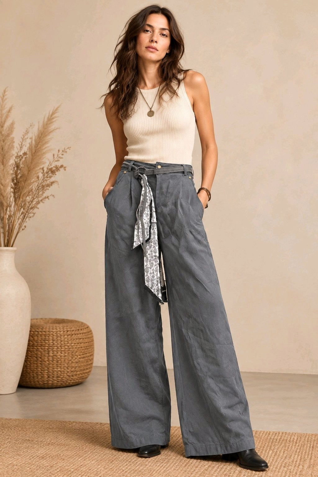 Wide Leg Παντελόνι με Ζώνη