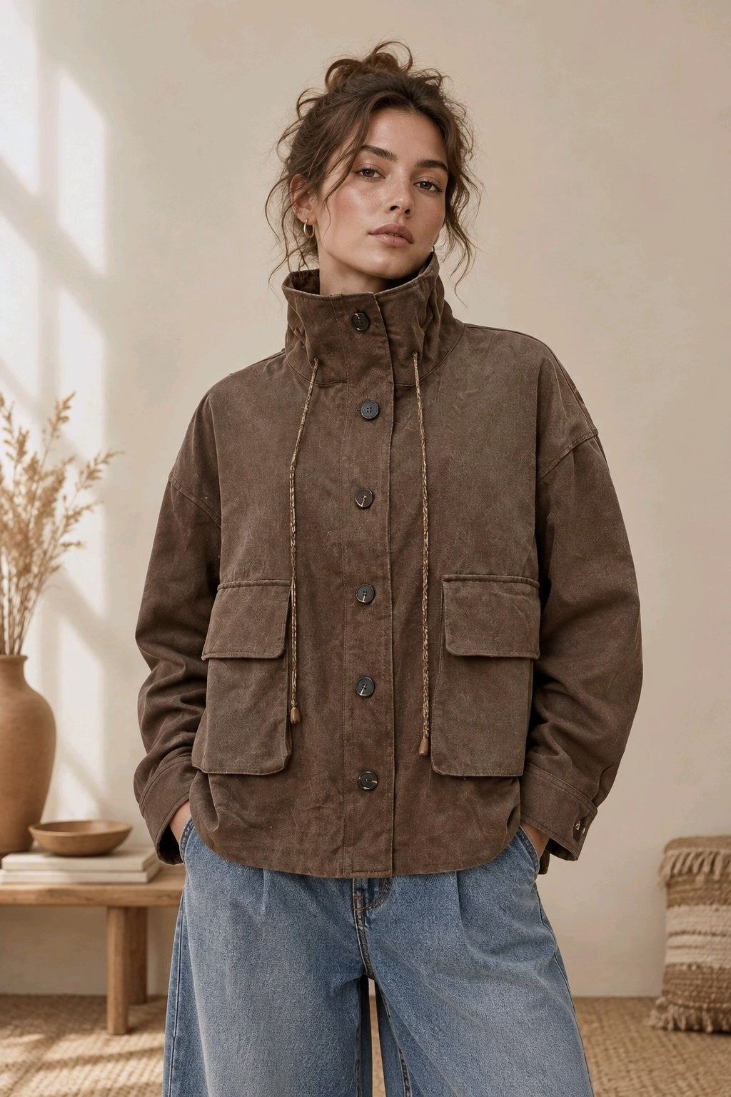 Oversized Soft Denim Jacket 100% Cotton με Utility Τσέπες