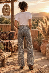 Animal Print Τζιν σε Ίσια Γραμμή με Τρουκς