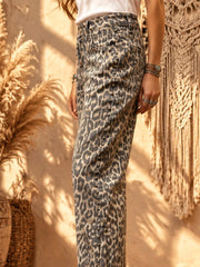 Animal Print Τζιν σε Ίσια Γραμμή με Τρουκς