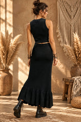 Boho Σετ Crop Top & Maxi Φούστα με Μεταλλικά Τρουκς