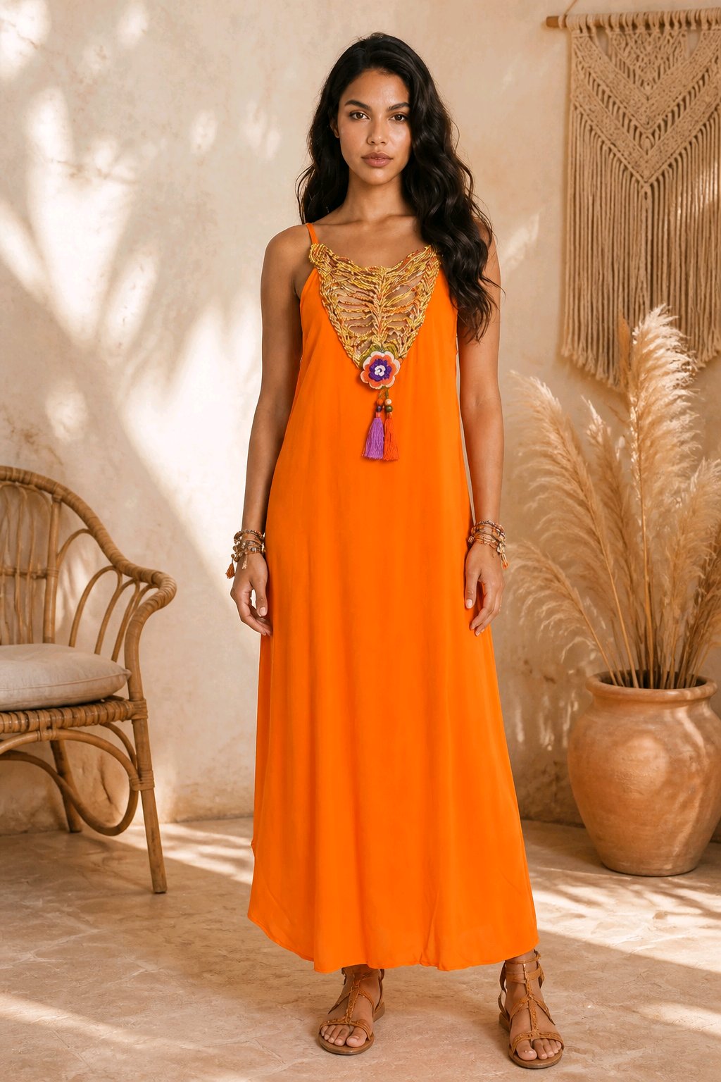 Boho Maxi Φόρεμα με Χειροποίητο Crochet Μπούστο