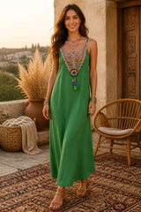 Boho Maxi Φόρεμα με Χειροποίητο Crochet Μπούστο