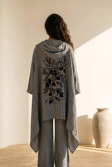 Γυναικείο Ριγέ Σετ Ζακέτα & Παντελόνα – Relaxed Boho Style - Γκρι