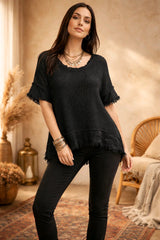 Γυναικεία Μπλούζα Διπλή (2-Piece) με Εσωτερικό Τοπ – Βαμβακερό Σετ - Μαύρο