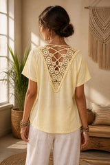 Μπλούζα Βαμβάκι & Λινό με Boho Δαντελένια Crochet-Look Πλάτη