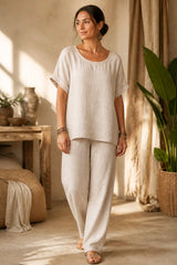 Μπλούζα Βαμβάκι & Λινό με Boho Δαντελένια Crochet-Look Πλάτη