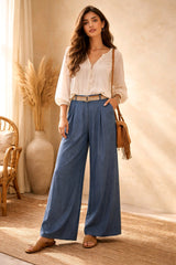 Γυναικείο Παντελόνι Lyocell με Πιέτες – Μαλακό Denim Look