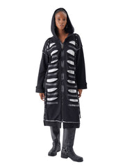 Ζακέτα φούτερ με σκισίματα Δίχρωμο Μαύρο Βαμβακερό σε Άνετη γραμμή