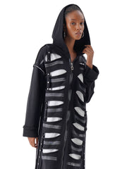 Ζακέτα φούτερ με σκισίματα Δίχρωμο Μαύρο Βαμβακερό σε Άνετη γραμμή