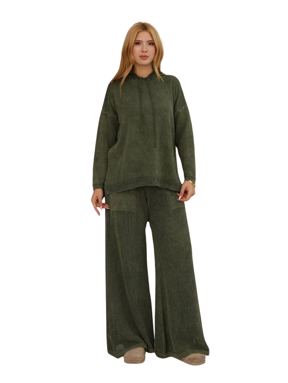 Γυναικείο σετ Μπλούζα - Παντελόνι 100% βαμβάκι Λαδί
