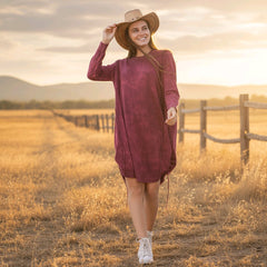 Φόρεμα 100% Βαμβάκι Φαρδιά Γραμμή Μπορντό