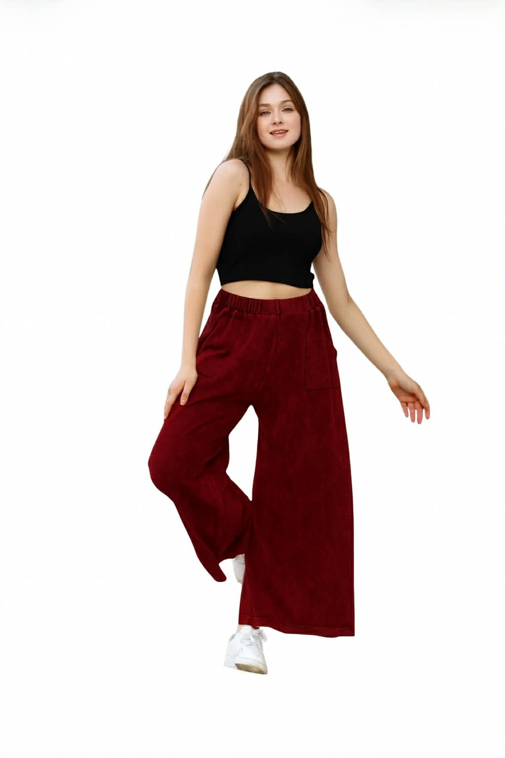 Βαμβακερό παντελόνι με τσέπες Μονόχρωμο Μπορντό Βαμβακερό σε Άνετη γραμμή